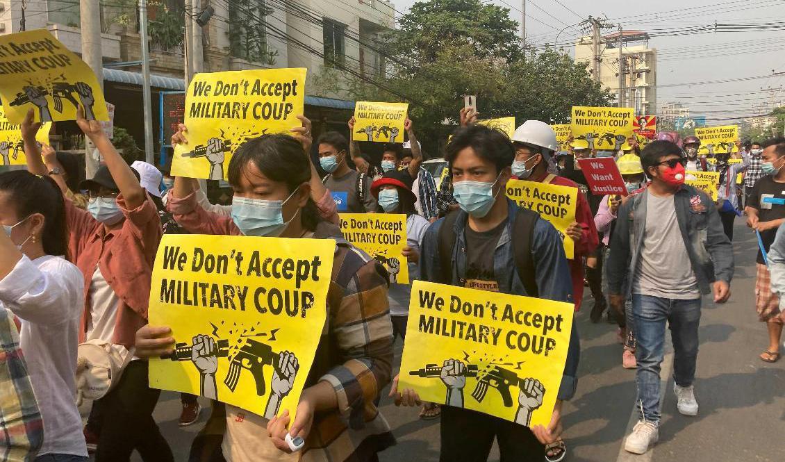 Demonstrationerna i Myanmar fortsätter. Foto: AP/TT