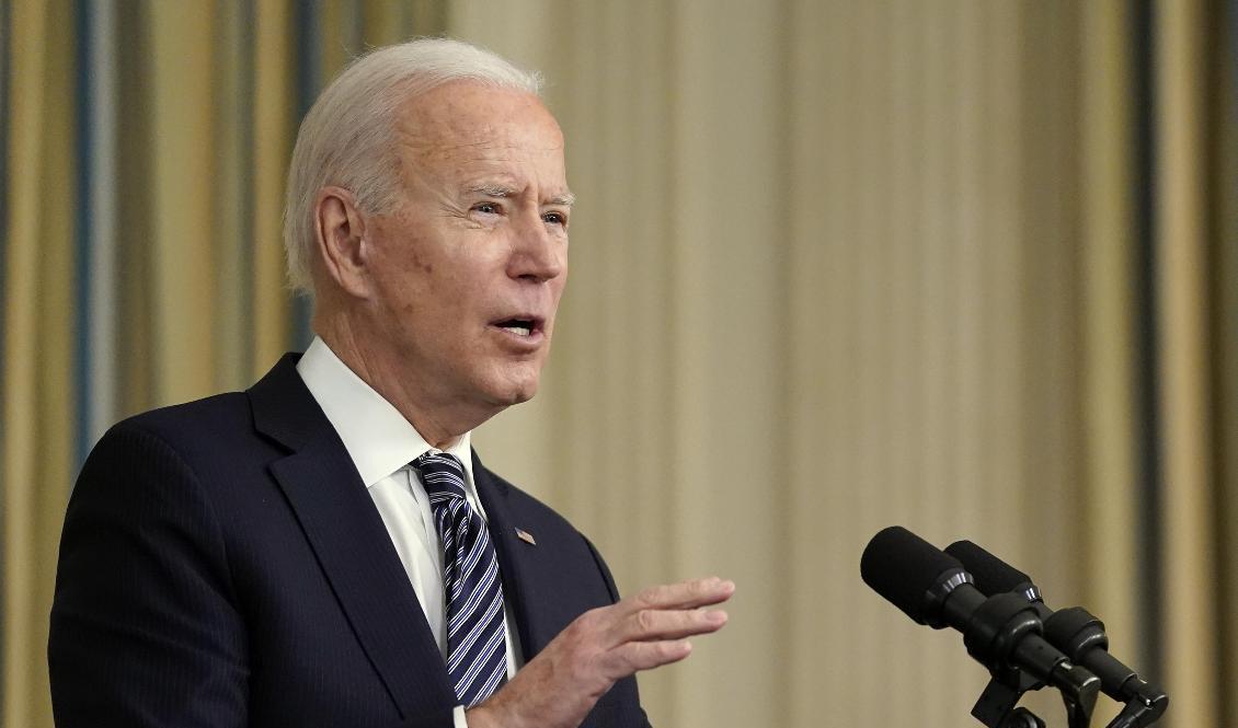 USA:s president Joe Biden under ett tal i Vita huset den 15 mars. Foto: Patrick Semansky/AP/TT