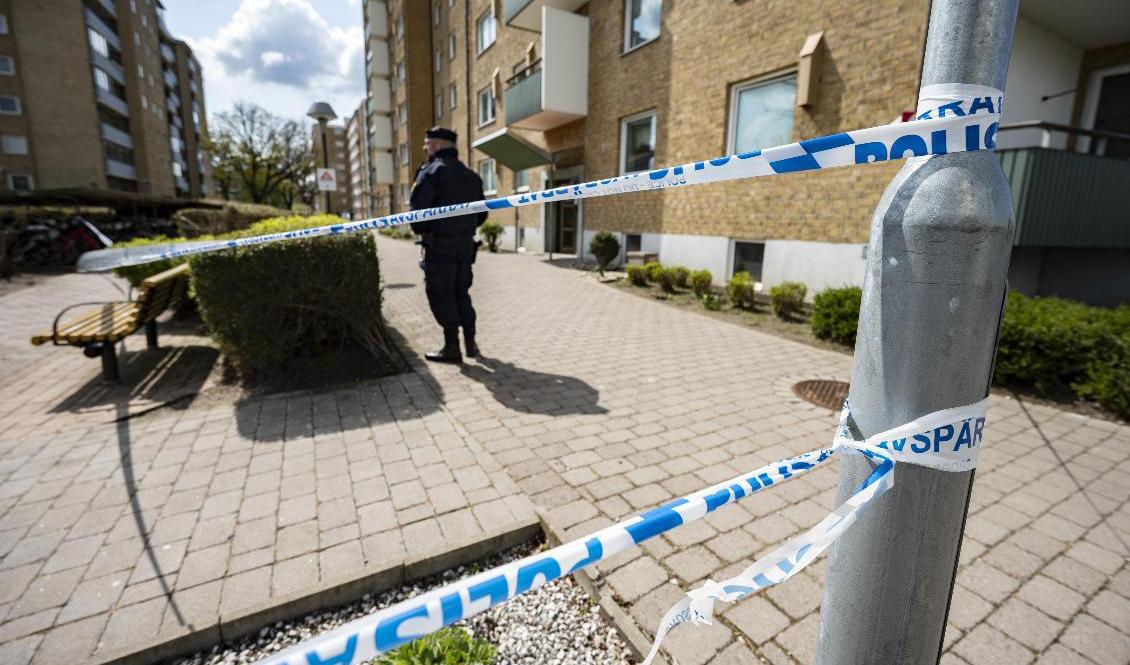 Polisen genomförde en teknisk undersökning av den misstänkta brottsplatsen under fredagen. Foto: Johan Nilsson/TT