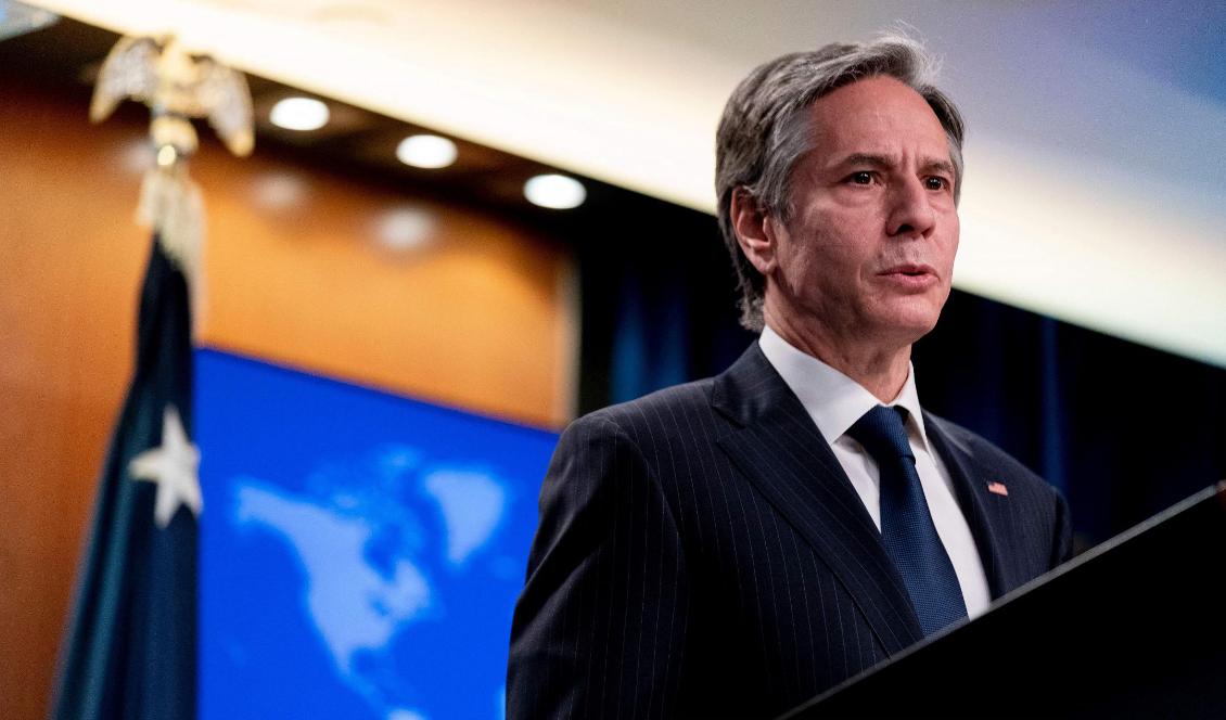 USA:s utrikesminister Antony Blinken talar i en presskonferens i Washington D.C. den 12 maj 2021 i samband med publiceringen av en årlig rapport om internationell religionsfrihet. Foto: Andrew Harnick/POOL/AFP via Getty Images