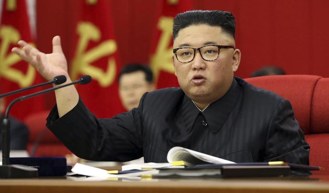 Kim Jong-Un talar på ett partimöte den 15 juni. Foto: KCNA/AP/TT