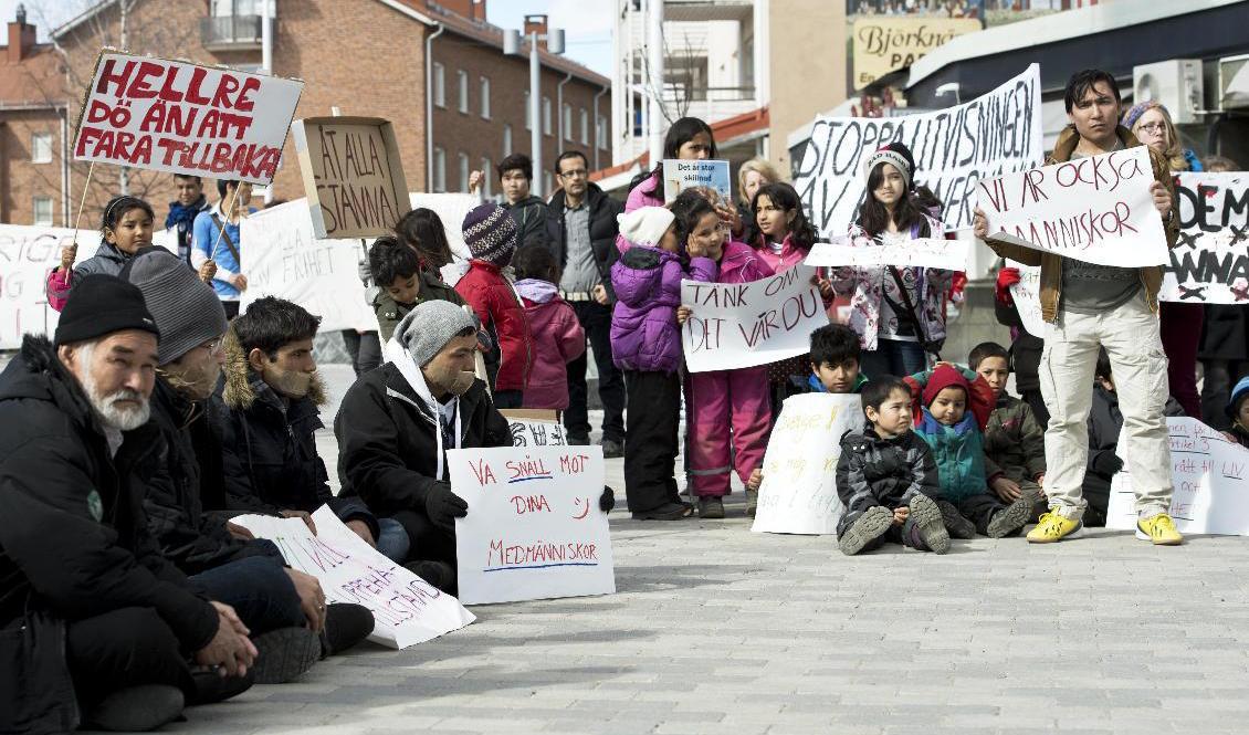 Svagt stöd i riksdagen för amnesti för afghaner i Sverige. Här en demonstration i Boden till stöd för ett tiotal afghaner som hungerstrejkar för att få stanna i Sverige. Arkivbild. Foto: Jens Bäckström/TT