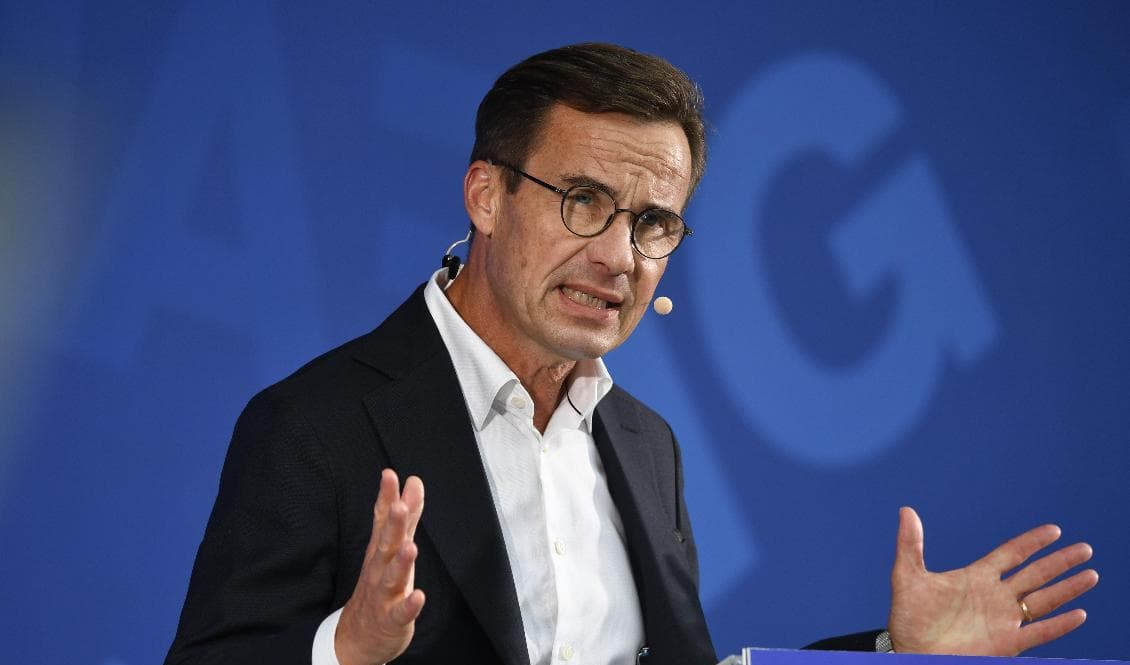 Moderaternas partiledare Ulf Kristersson talar i Strängnäs. Foto: Henrik Montgomery/TT