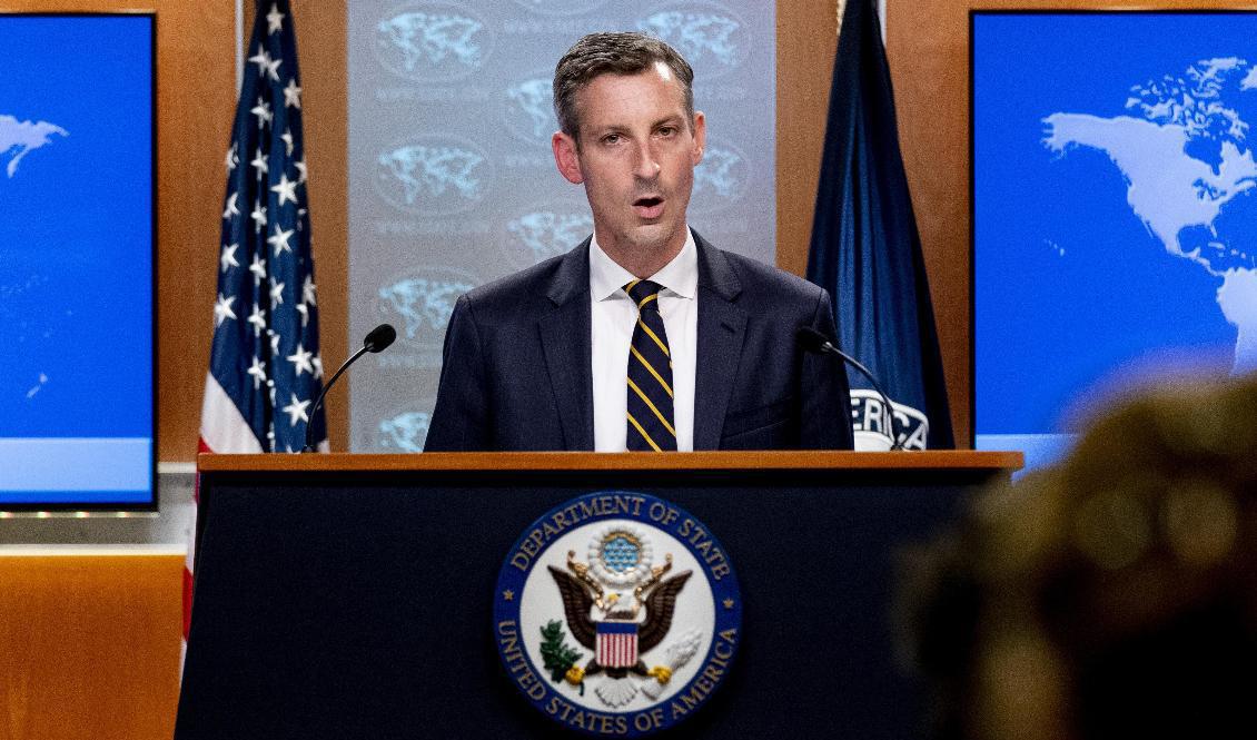 Ned Price, talesperson för USA:s utrikesdepartement. Bild från augusti. Foto: Andrew Harnik
