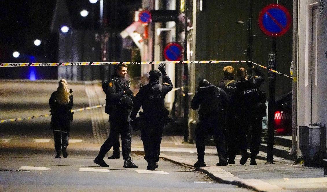 
Poliser vid avspärrningar i Kongsberg. Foto: Håkon Mosvold Larsen/NTB/TT                                            
