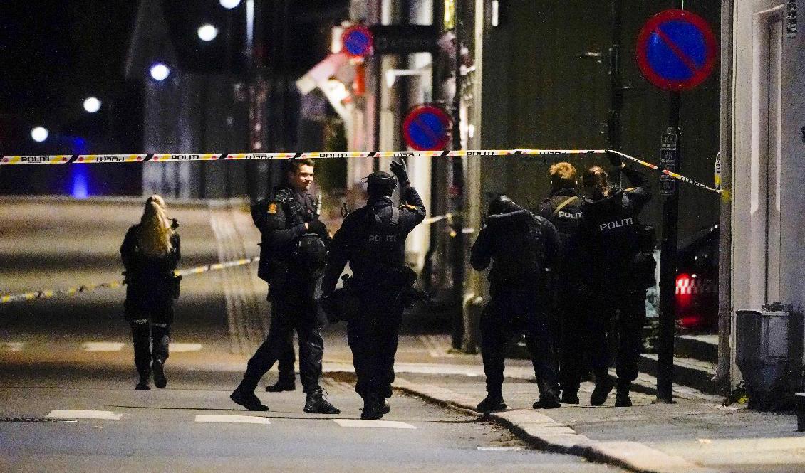Poliser vid avspärrningar i Kongsberg. Foto: Håkon Mosvold Larsen/NTB/TT