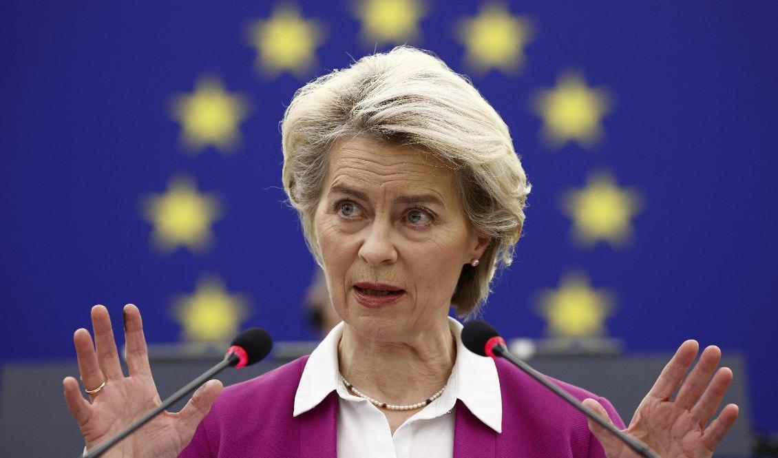 EU-kommissionens ordförande Ursula von der Leyen vill svartlista transportbolag som utnyttjas i migrantkrisen. Foto: Christian Hartmann/AP/TT