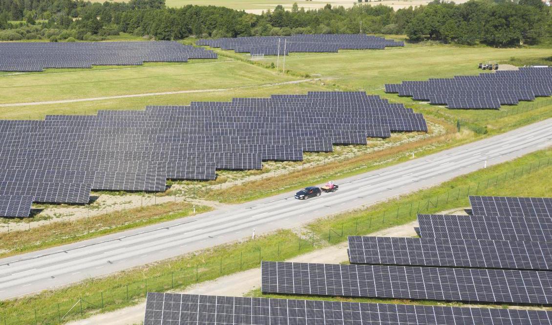 Solcellspark utanför Strängnäs. Det är en av energiformerna det ska forskas på, med statligt stöd. Arkivbild. Foto: Fredrik Sandberg/TT