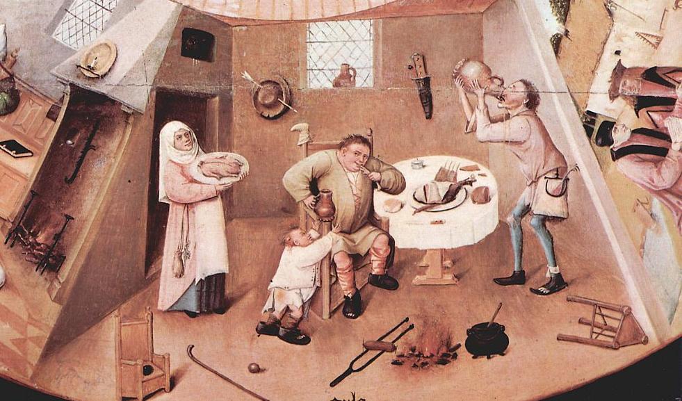 Hieronymus Bosch: De sju dödssynderna, här frosseriet. Foto: Public Domain