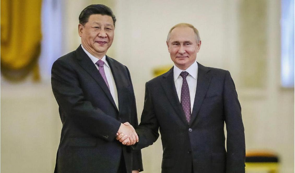 
Rysslands president Vladimir Putin skakar hand med sin kinesiska motsvarighet Xi Jinping under ett möte i Kreml i Moskva, den 5 juni 2019. Foto: Evgenia Novozhenina/AFP via Getty Imiges                                            