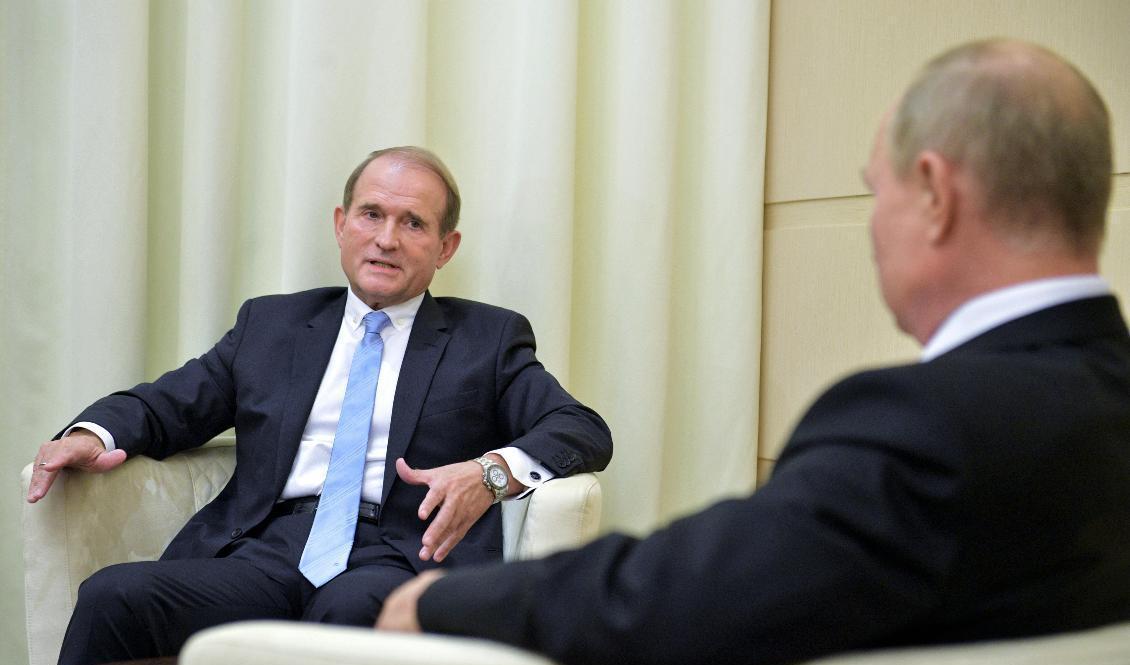 Viktor Medvedtjuk, här i ett samtal med Vladimir Putin 2020. Foto: AP/TT