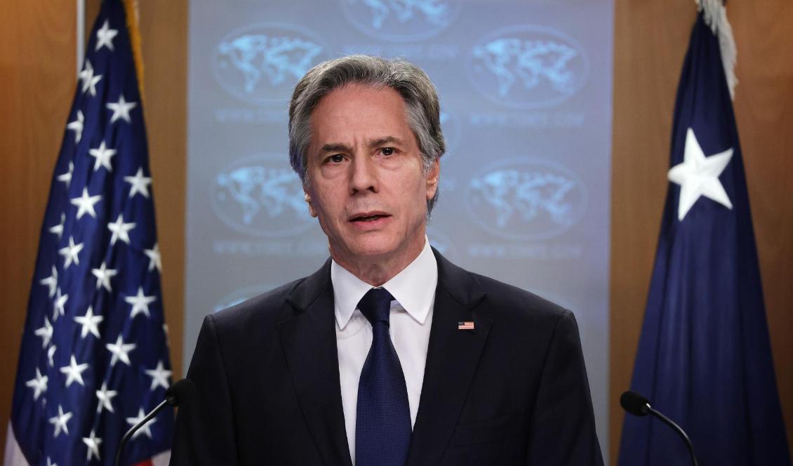 USA:s utrikesminister Antony Blinken talar om mänskliga rättigheter på en pressträff den 12 april i Washington D.C. Foto: Alex Wong/Getty Images