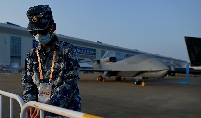 Spaningsdrönare från Folkets befrielsearmé vid China International Aviation and Aerospace-utställningen i Zhuhai Zhuhai den 27 september 2021. Foto: Noel Celis/AFP via Getty Images
