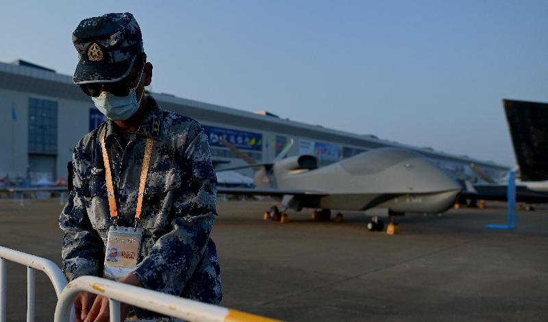 
Spaningsdrönare från Folkets befrielsearmé vid China International Aviation and Aerospace-utställningen i Zhuhai Zhuhai den 27 september 2021. Foto: Noel Celis/AFP via Getty Images                                            