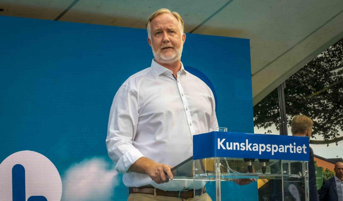 Liberalernas partiledare Johan Pehrson under ett tal i Almedalen på Gotland den 5 juli 2022. Foto: Bilbo Lantto