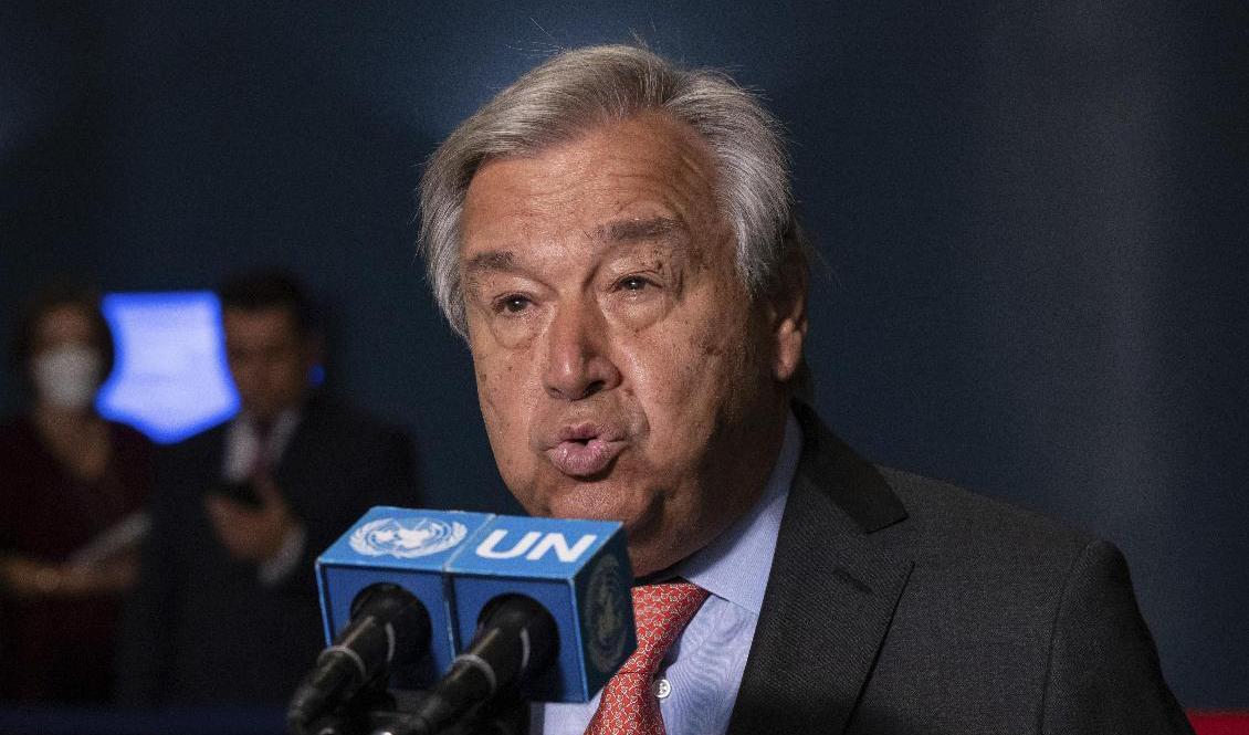 

FN-chefen António Guterres talar innan årets NPT-konferens drar i gång i New York. Foto: Yuki Iwamura/AP/TT                                                                                        