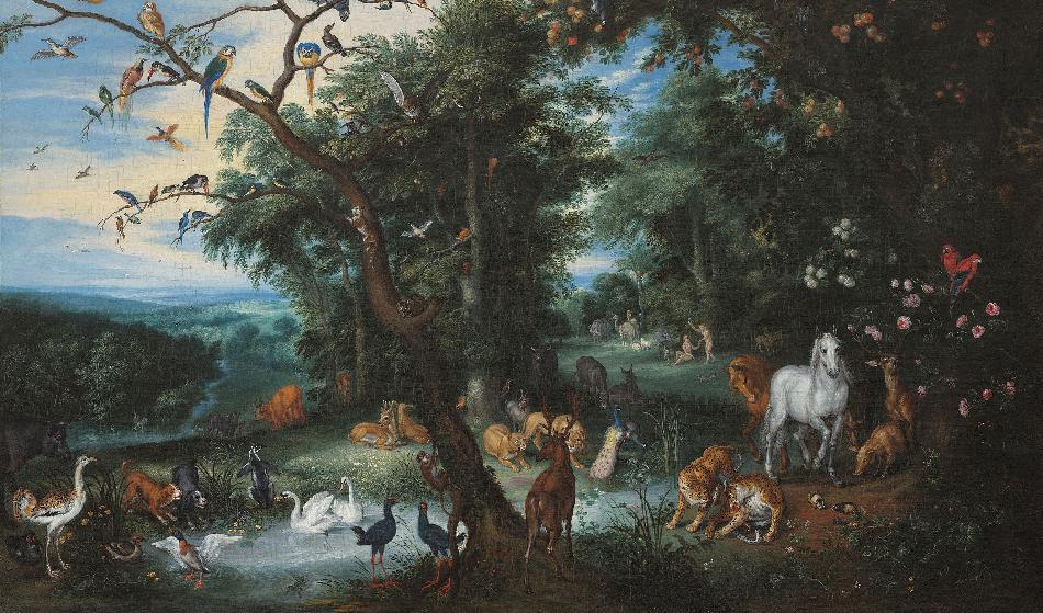 Adam och Eva i Edens lustgård. The Garden of Eden av Izaak van Oosten, 1655–1661, Toledo Museum of Art, Ohio. Foto;: Public Domain