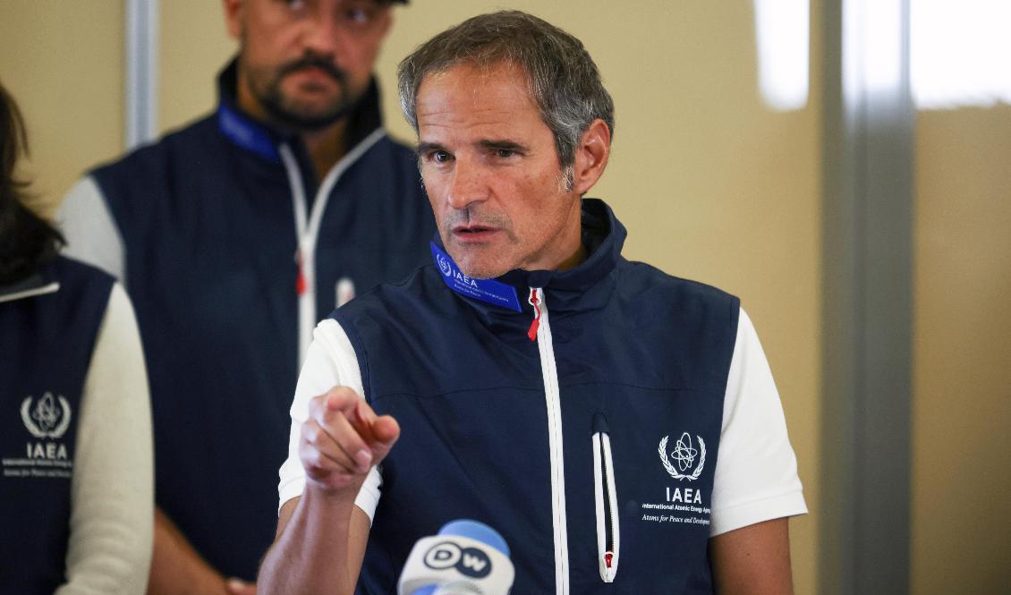IAEA:s chef Rafael Grossi på en pressträff i fredags. Foto: Theresa Wey/AP/TT