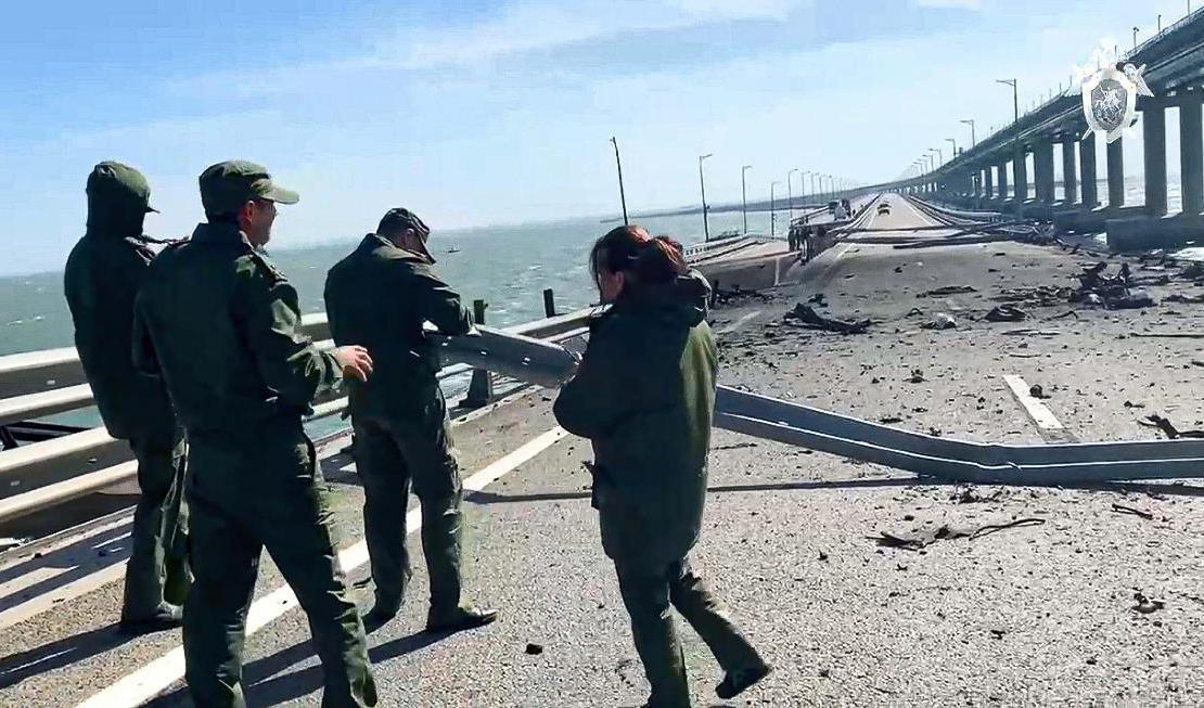 Stillbild från en video släppt av den ryska kommitté som utredde sprängningen av Kertjbron. Foto: Ryska utredningskommittén/AP/TT