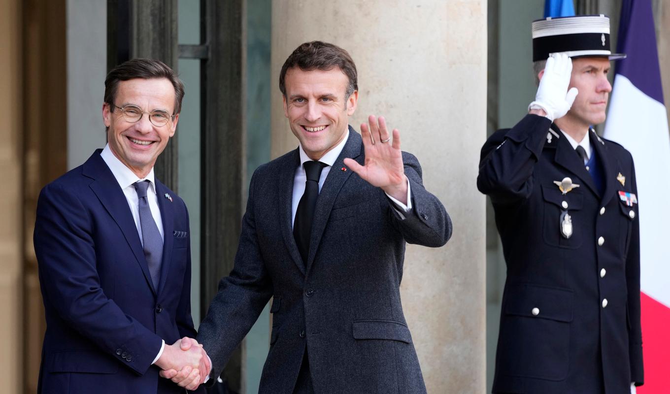 Statsminister Ulf Kristersson besöker under dagen Paris och president Emmanuel Macron med anledning av det svenska EU-ordförandeskapet. Foto: Francois Mori/AP