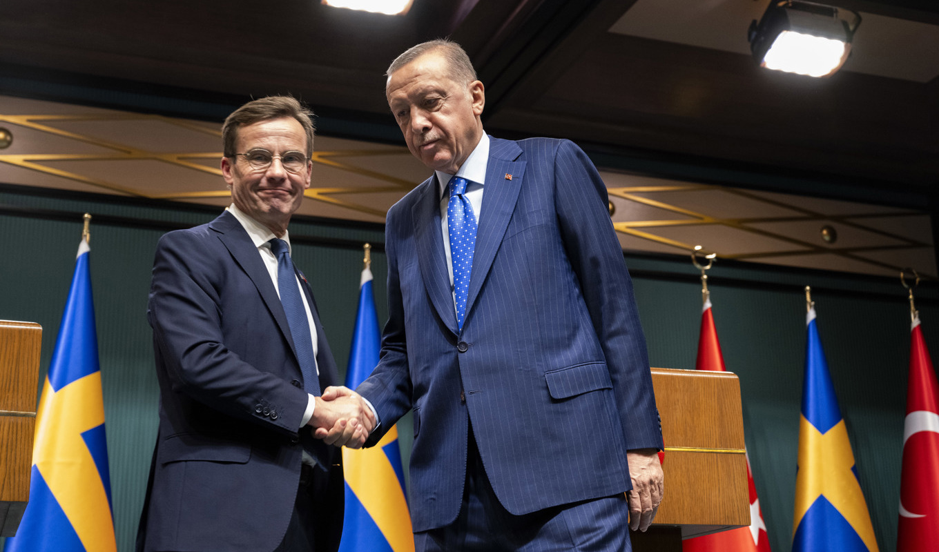 Sveriges statsminister Ulf Kristersson (M) och Turkiets president Recep Tayyip Erdogan under ett möte i Ankara i höstas. Foto: Henrik Montgomery/TT