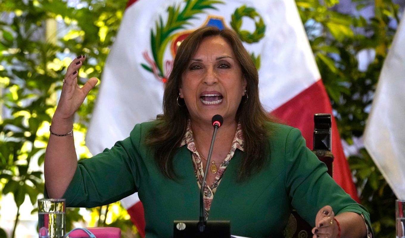Perus president Dina Boluarte sade i ett tv-sänt tal på fredagen att hon, trots protester och dödsfall i samband med dem, inte tänker avgå. Arkivbild. Foto: Martin Mejia/AP/TT
