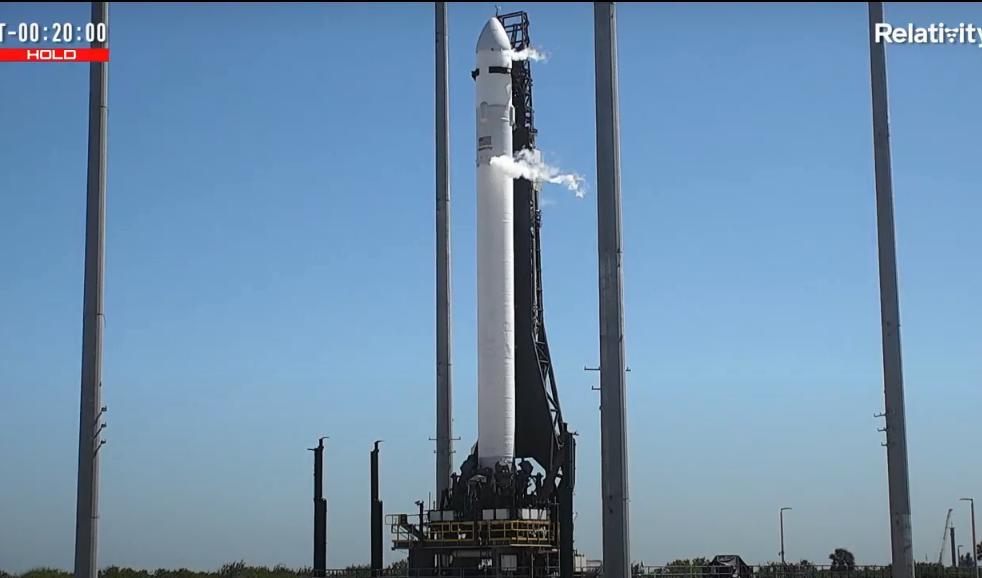 Världens första 3D-tryckta raket ska skickas ut i rymden under lördagen. Såvida inte vindar på höga höjder ställer till det för farkosten. Foto: Relativity Space