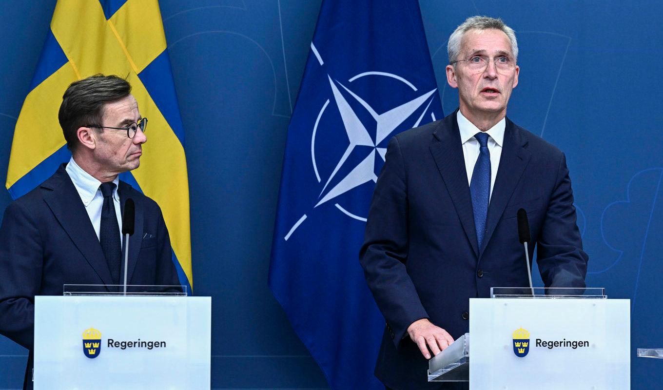 Statsminister Ulf Kristersson och Natos generalsekreterare Jens Stoltenberg. Foto: Jonas Ekströmer/TT