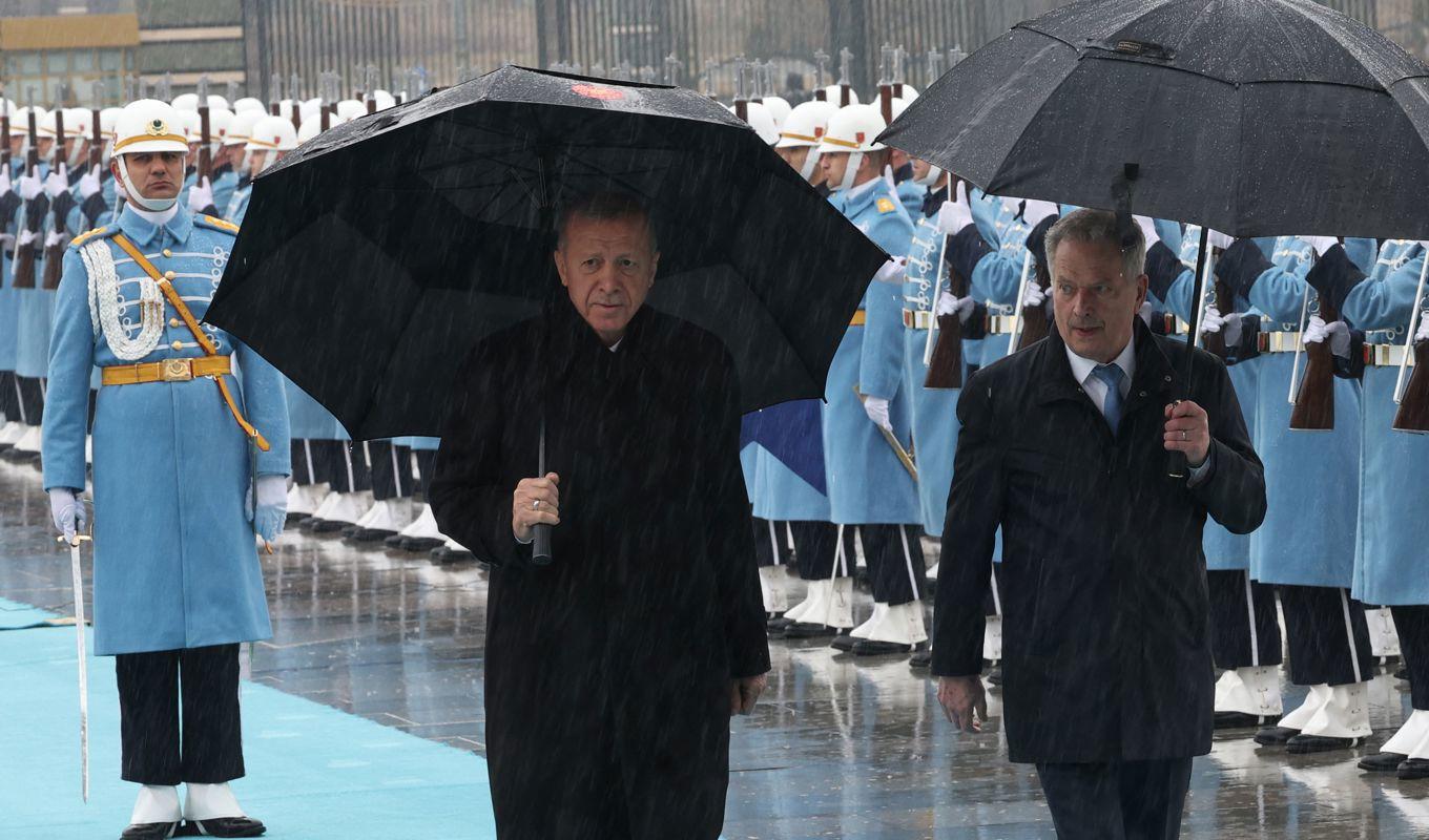 Turkiets president Recep Tayyip Erdogan, till vänster, och Finlands president Sauli Niinistö i Ankara. Foto: Adem Altan/AFP/TT