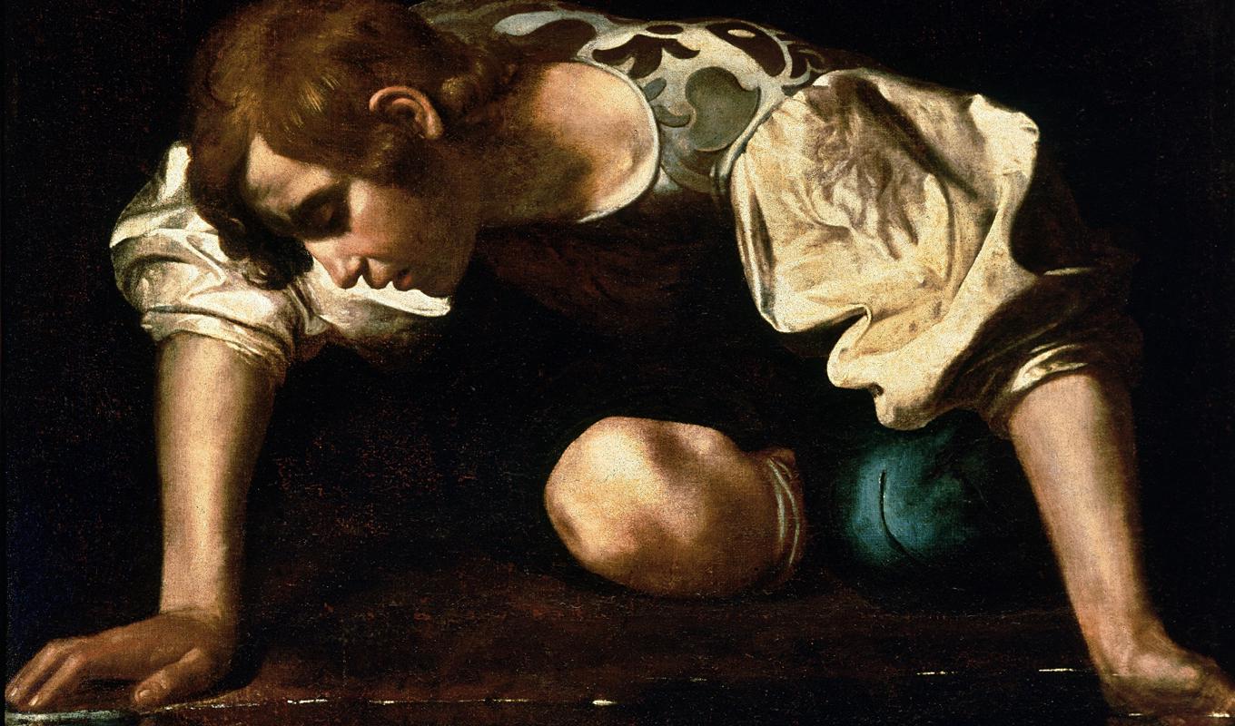 Orden som speglar sig i varandra i det självmedvetna jaget riskerar att förminska såväl språk som verklighet. ”Narcissus”, Caravaggio (1571–1610)