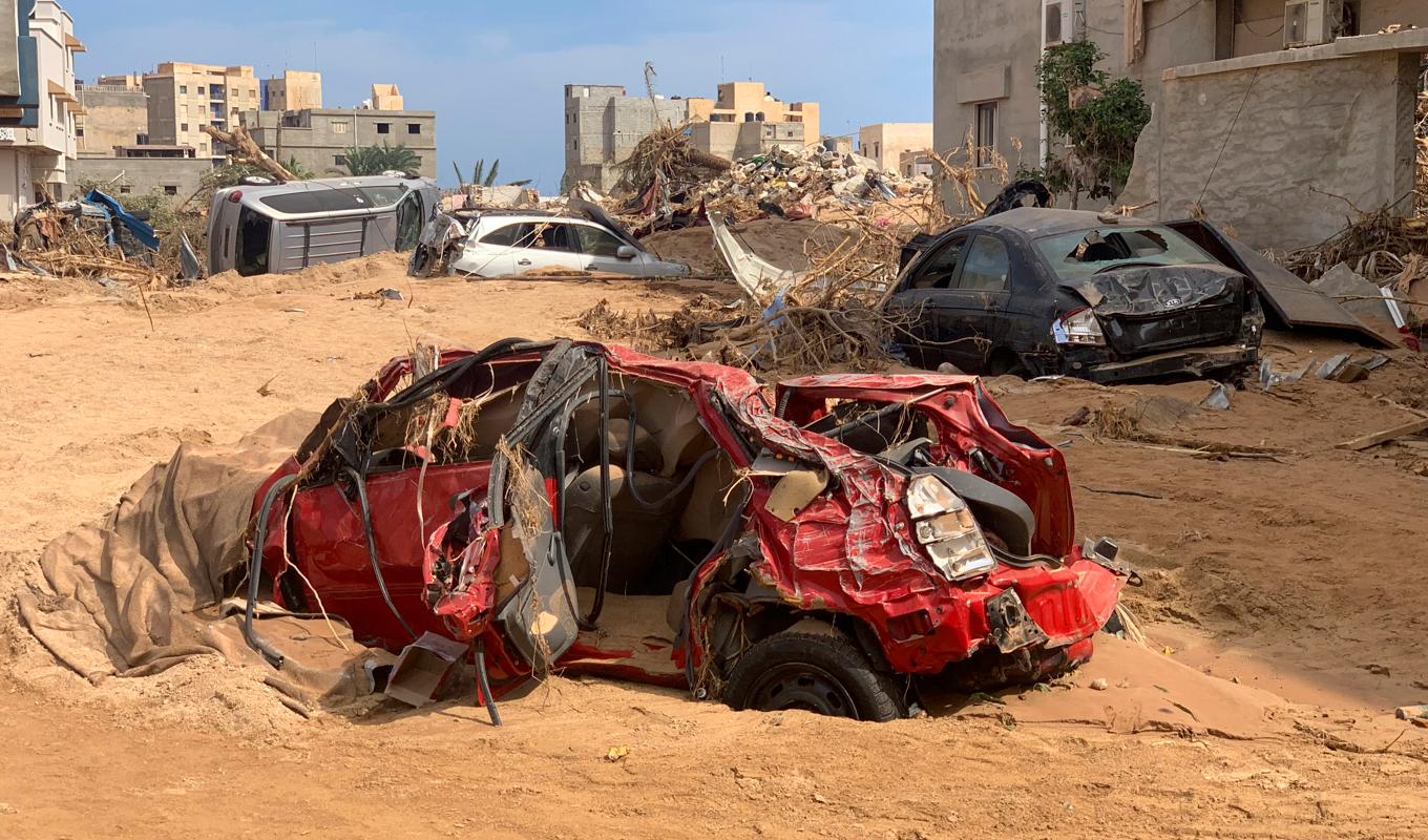 Skador orsakade av översvämningarna i Libyen tidigare i september. Arkivbild. Foto: Yousef Murad/AP/TT
