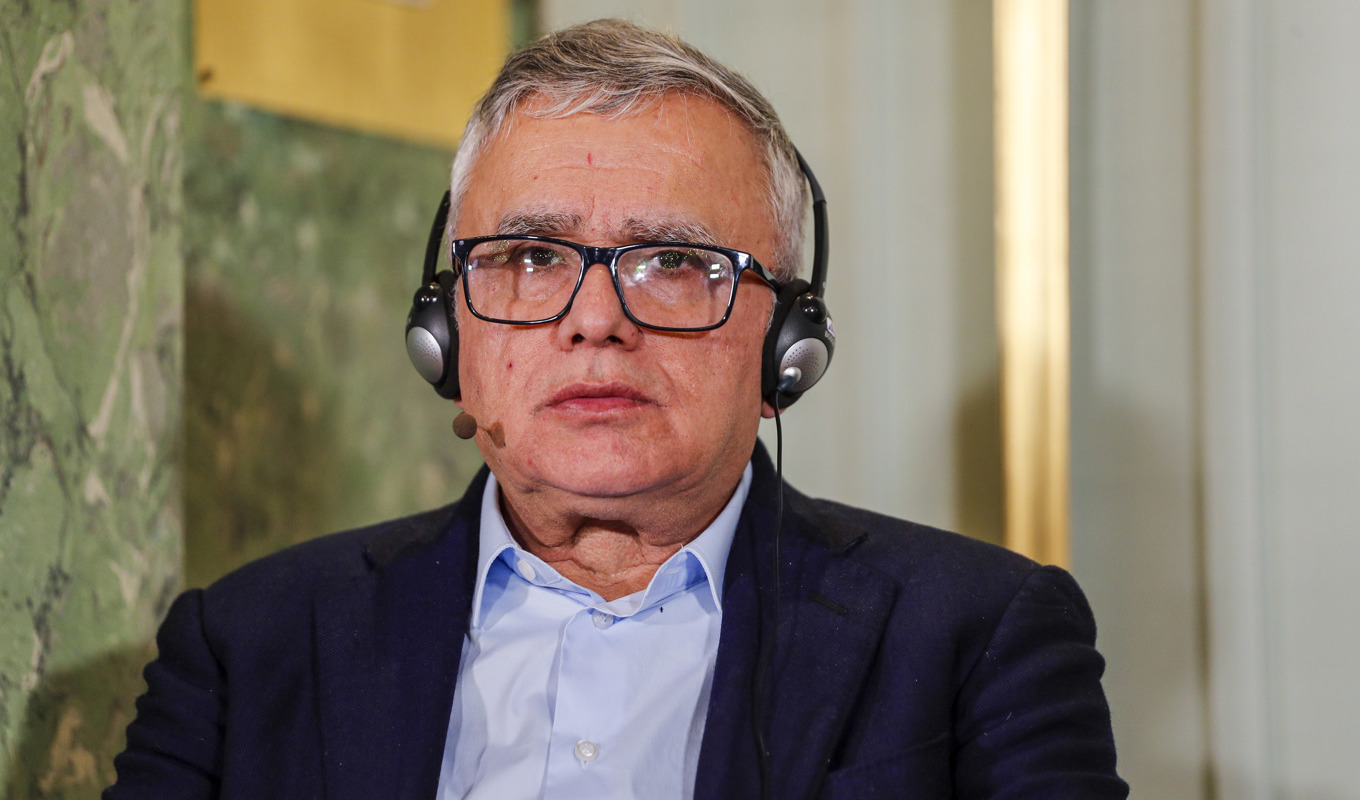 Den fängslade Nobelpristagaren Narges Mohammadis man Taghi Rahmani. Foto: Frederik Ringnes/AP/TT