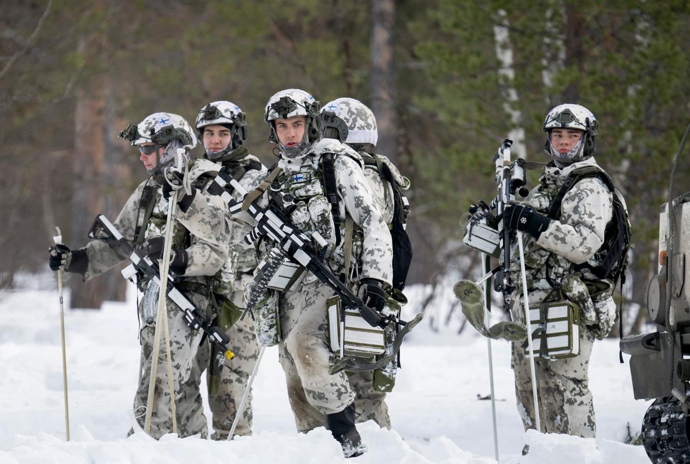 Jägarsoldater under övningen Nordic Response i mars i år. Arkivbild. Foto: Anders Wiklund/TT