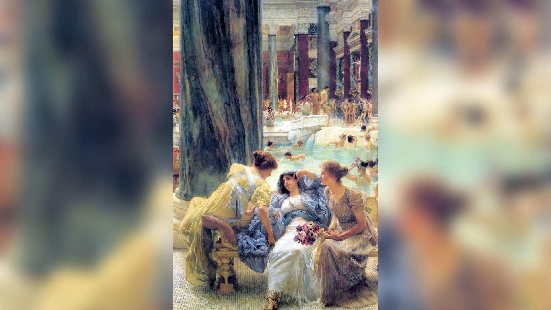 Caracallas bad, namngiven efter den kejsare som lät bygga det, var en plats för bad, studier och vila. Målning av Lawrence Alma-Tadema (1836–1912). Foto: Public Domain