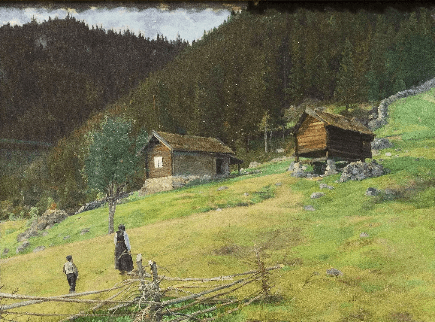 Målning från Telemark av Christian Skredsvig (1854–1924). Pojken i tavlan blev sedermera poeten Assamund Olavsson Vinje som var en av de första att litterärt använda nynorskan. Foto: Public Domain