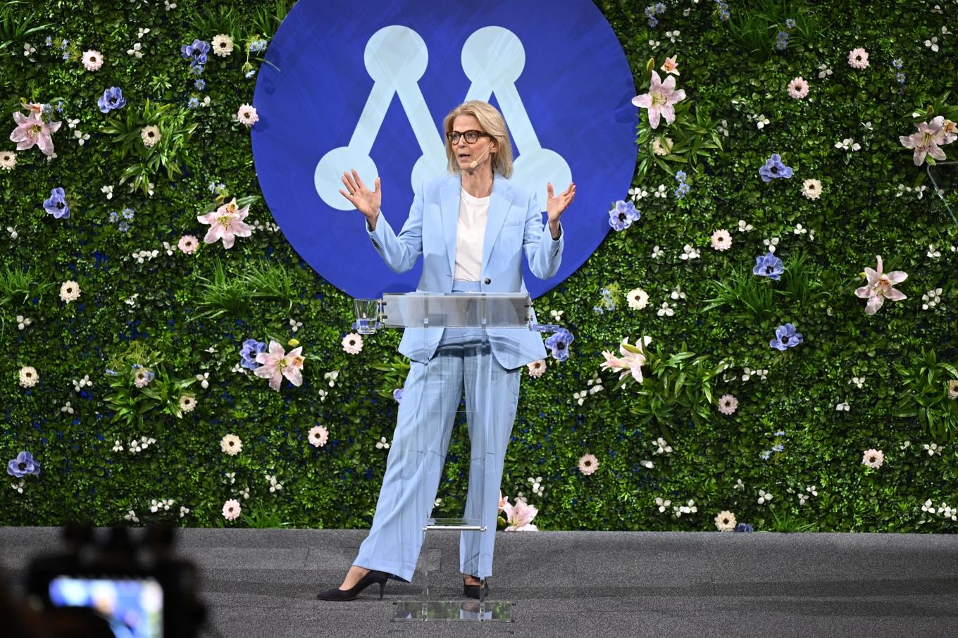 Elisabeth Svantesson (M), vice partiledare och finansminister talar under Moderaternas Sverigemöte 2024. Foto: Jessica Gow/TT