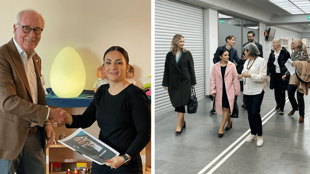 Musikbojen visade nyligen upp musikterapi för kulturminister Parisa Liljestrand. Foto: Pressbild