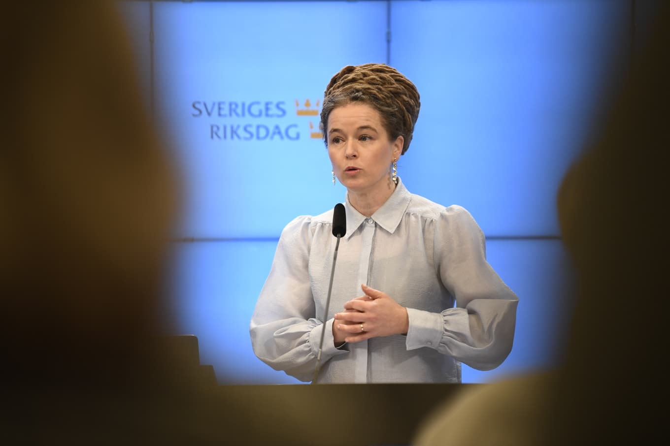Miljöpartiets språkrör Amanda Lind (MP) berättar om vindkraftssatsningen. Arkiv Foto: Viktoria Bank/TT