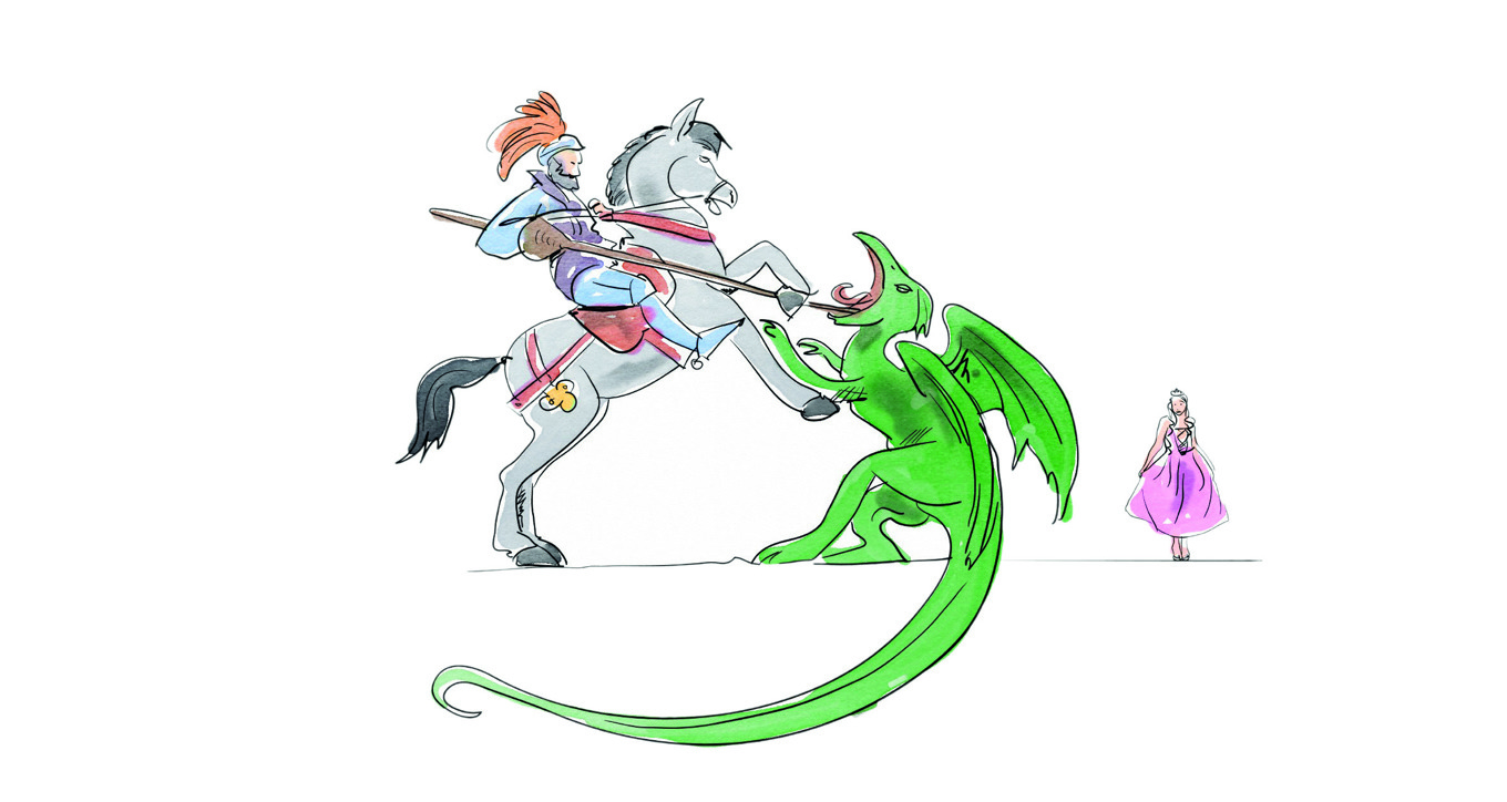 Sankt Georg, eller Sankt Göran, som räddade prinsessan från draken, står för mod och tapperhet.  Illustration: Hans von Corswant