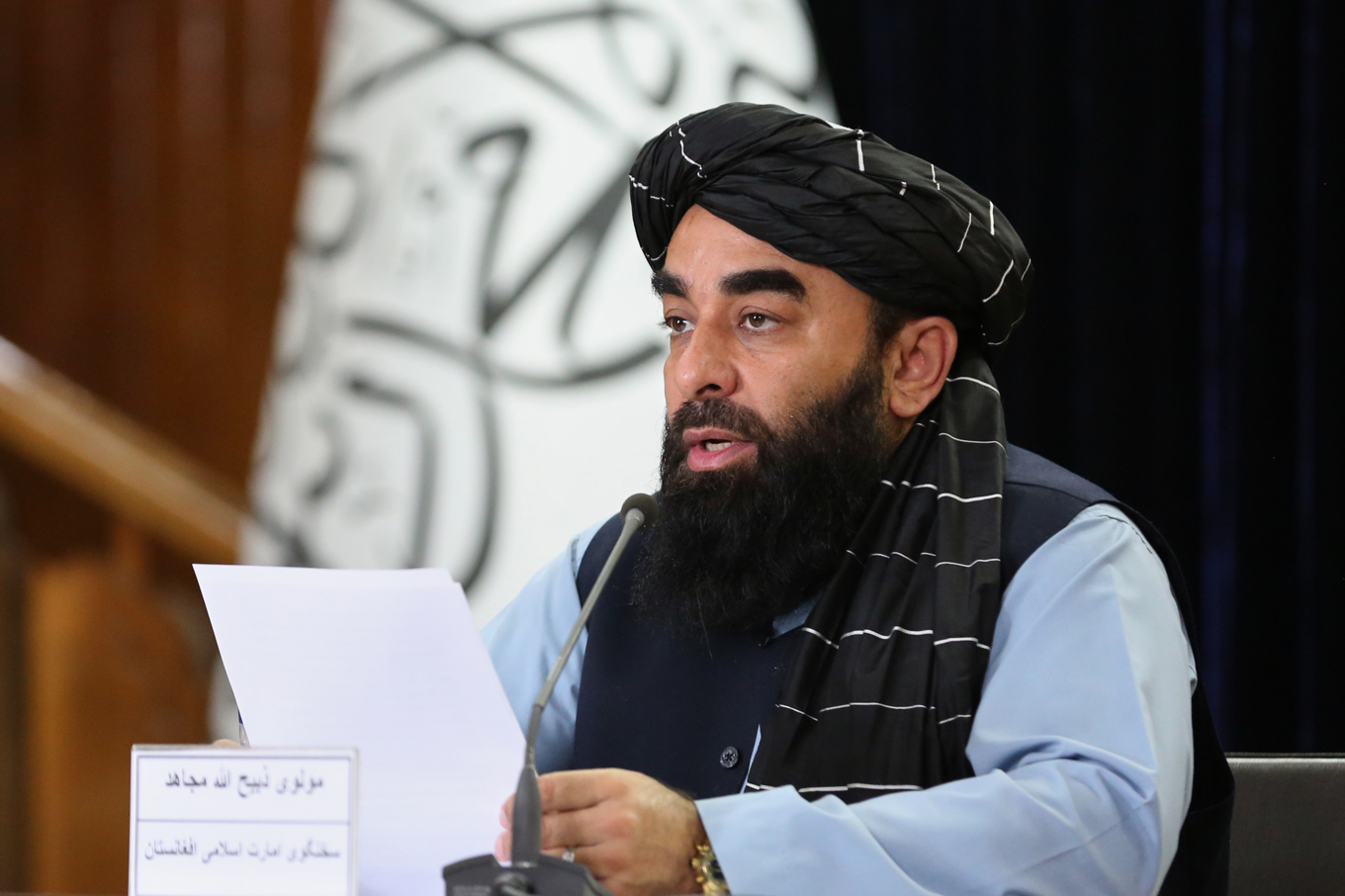 Zabihullah Mujahid, talibanregimens talesperson. Arkivbild. Foto: Siddiqullah Alizai/AP/TT