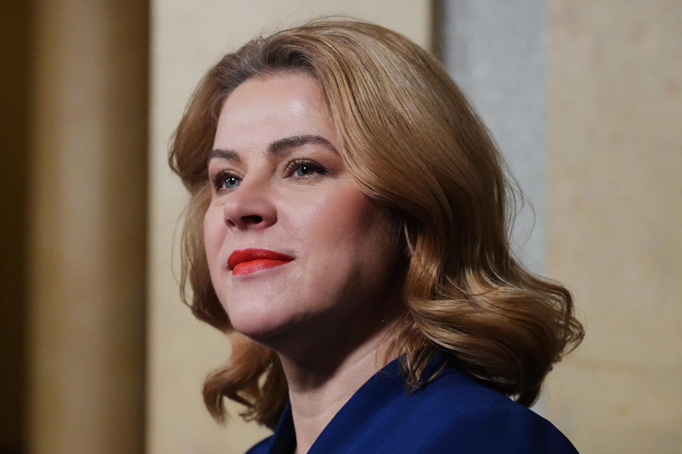 Lettlands premiärminister Evika Silina, här i Helsingfors förra månaden. Foto: Sergei Grits/AP/TT