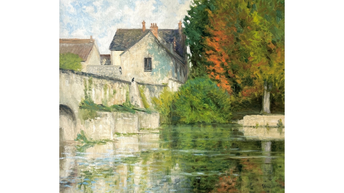 Bron i Grez, målad en plein air av Anders Ståhl. (Målningen är något beskuren.) Foto: Anders Ståhl