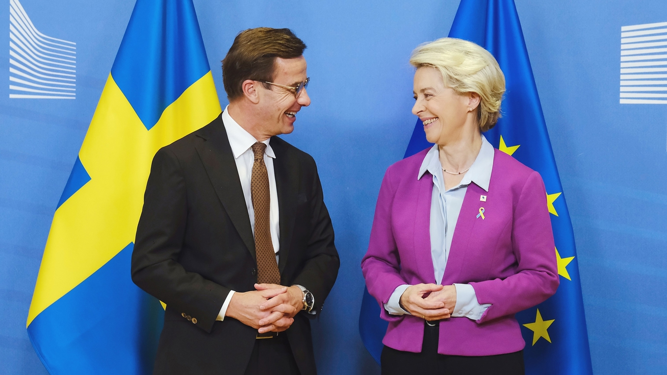 Statsminister Ulf Kristersson med Europeiska kommissionens ordförande Ursula von der Leyen i Bryssel 2022. Foto: Alexandros Michailidis/Shutterstock