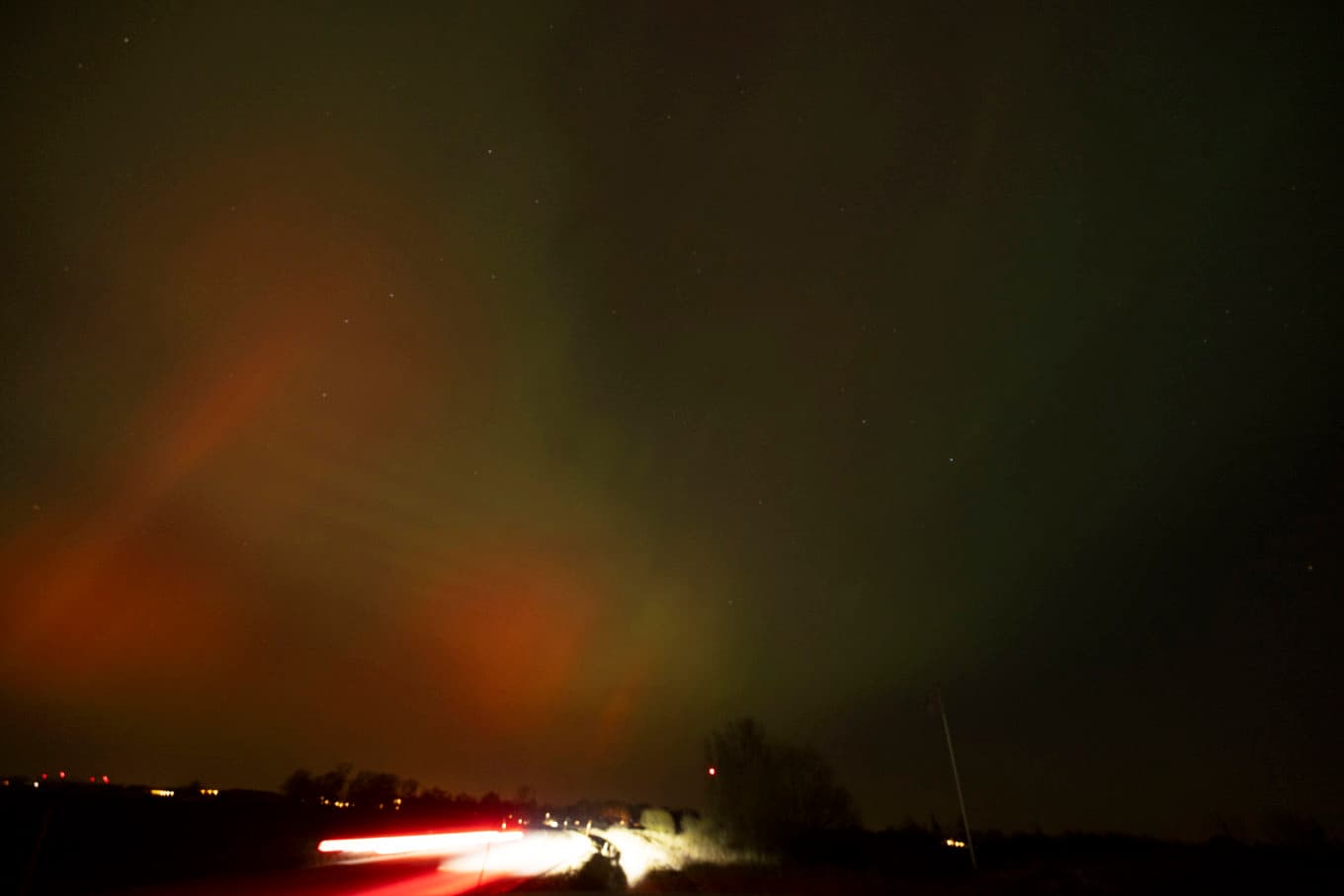 Norrsken utanför Vellinge i Skåne under måndagskvällen. Foto: Andreas Hillergren/TT