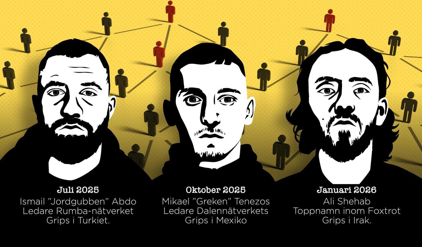 Ismail ”Jordgubben” Abdo, Mikael ”Greken” Tenezos och Ali Shehab är några av gängtopparna som gripits det senaste året. Foto: Anders Humlebo/TT