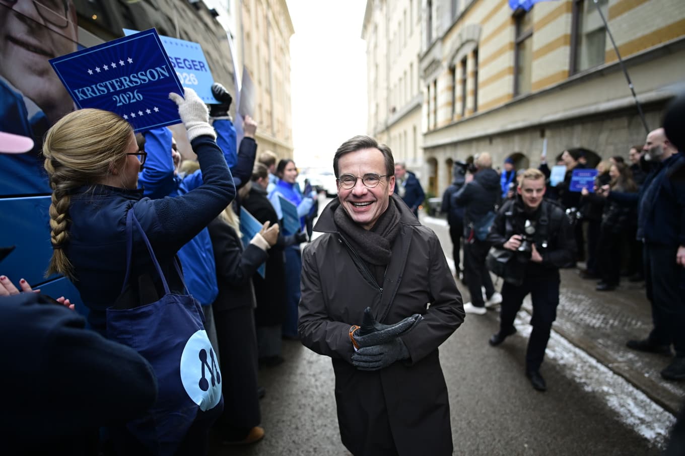 Moderaternas partiledare och statsminister Ulf Kristersson (M) är optimistisk inför valet men erkänner att partiet har en brant uppförsbacke. Foto: Magnus Lejhall/TT