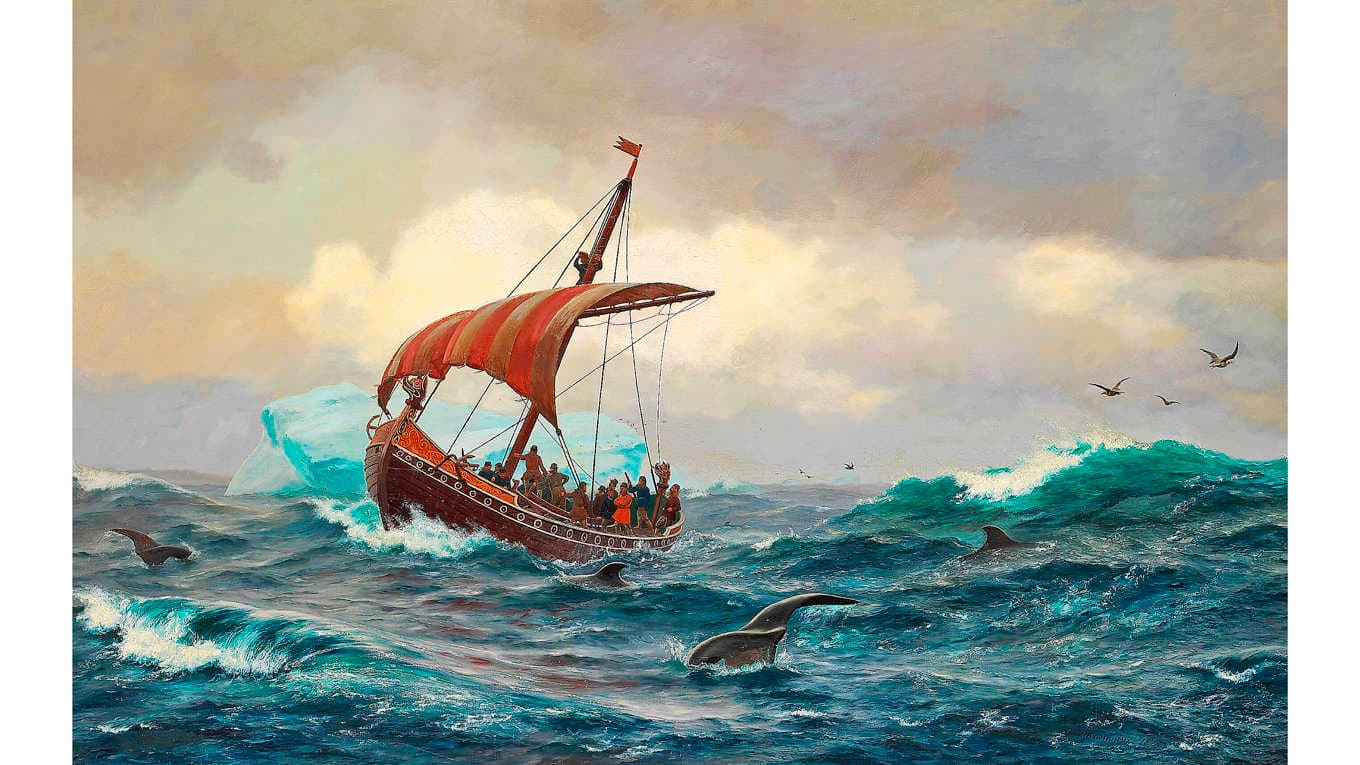 ”Sommar vid Grönlands kust cirka år 1000” av Carl Rasmussen (1875). Foto: Wikimedia Commons