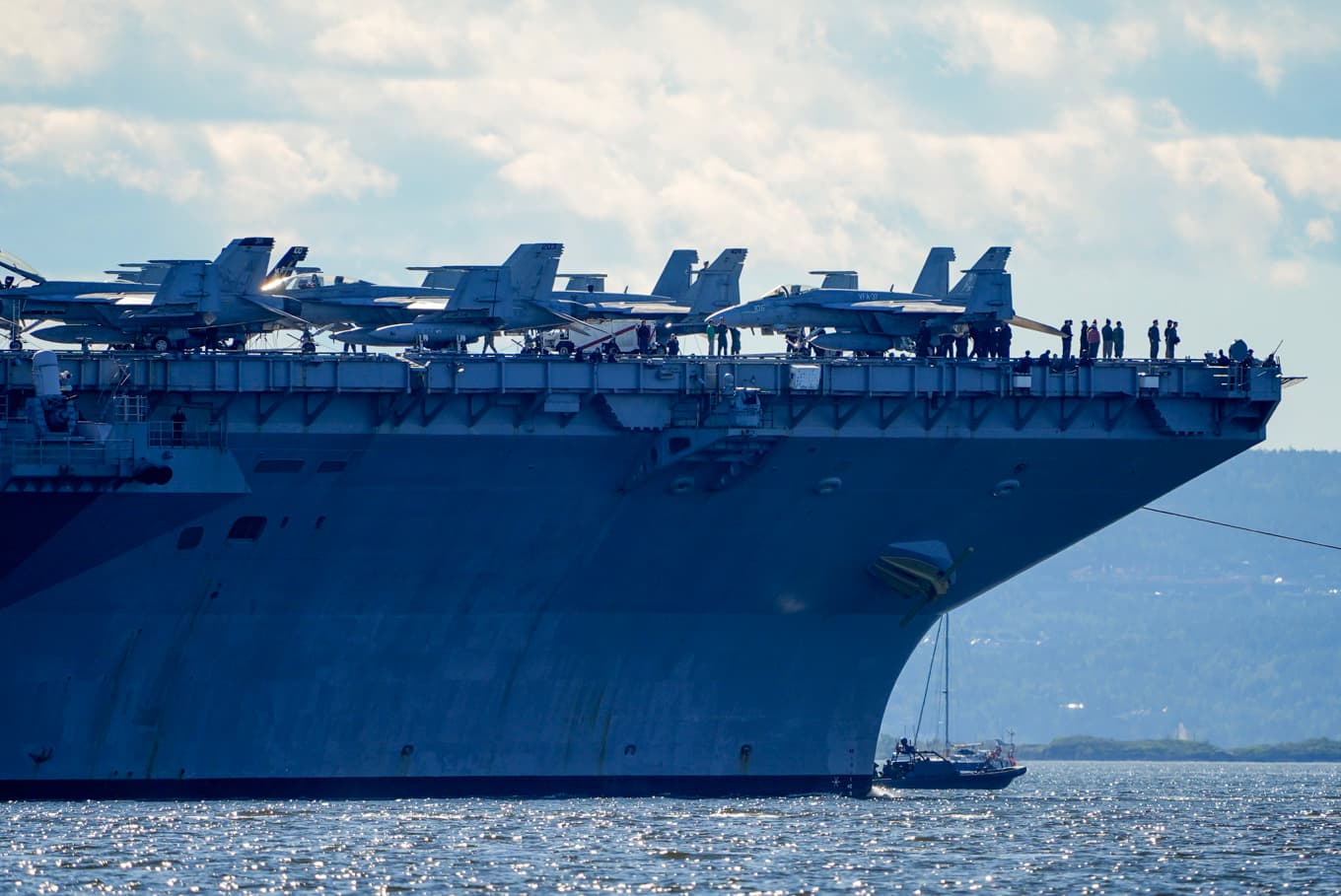 Hangarfartyget USS Gerald R Ford besökte Oslofjorden i höstas. Arkivbild. Foto: Lise Åserud/NTB/TT