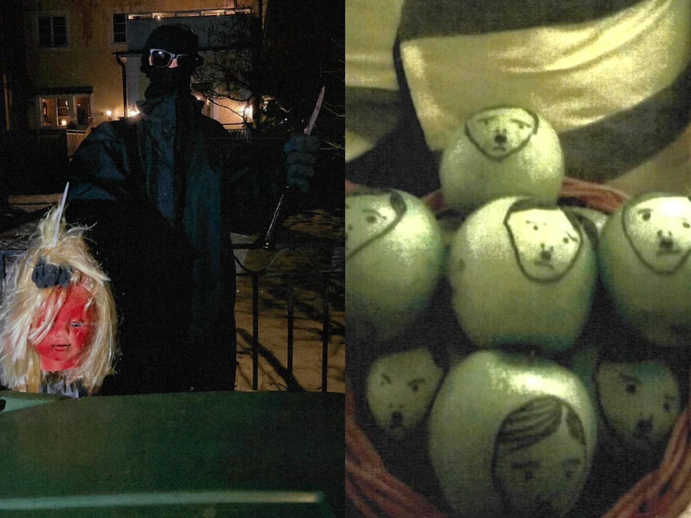 Bilder från de två aktionerna som publicerades i sociala medier. Bilderna kommer från polisens förundersökningsprotokoll. Foto: Polisen