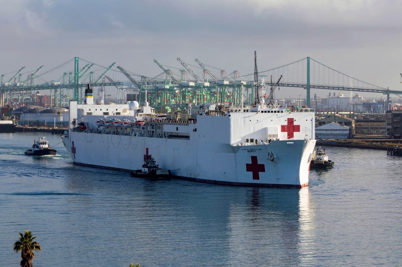 Det amerikanska sjukhusfartyget USNS Mercy, som Donald Trump hävdar han ska skickas till Grönland, på en bild från 2020. Foto: Los Angeles hamnkontor/AP/TT